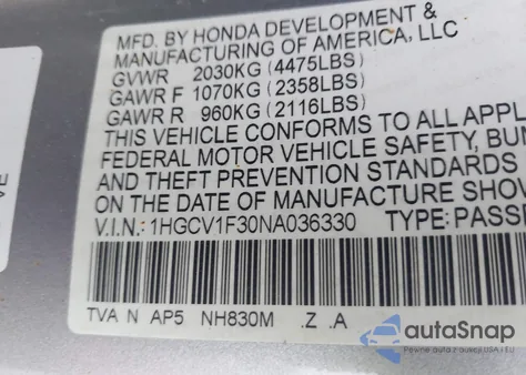 2022 Honda Accord Sport from USA, damaged, VIN 1HGCV1F30NA036330